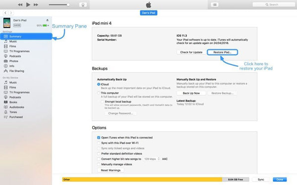 Restore iPad with iTunes
