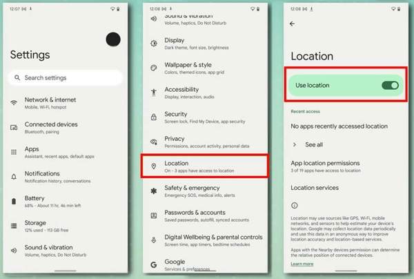 Stäng av platstjänster på Android