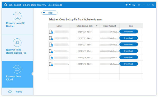 Select icloud Backup to Download