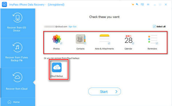 Select iCloud Recovery Data