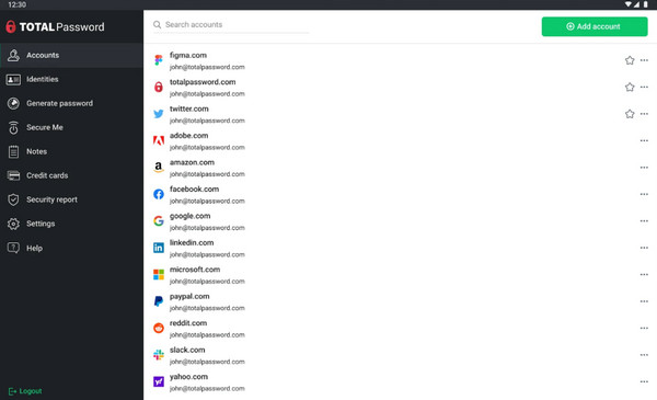 Interface utilisateur de Total Password