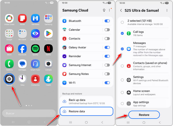 Restaurer les messages Samsung Cloud