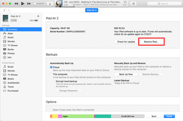 Επαναφορά iPad iTunes
