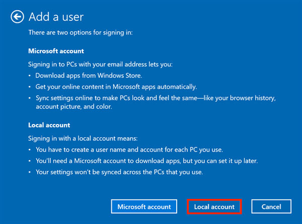 Add local user to windows 10