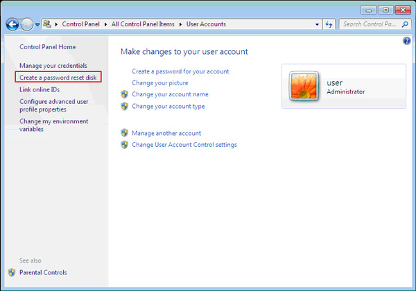 Create a windows 7 password reset disk