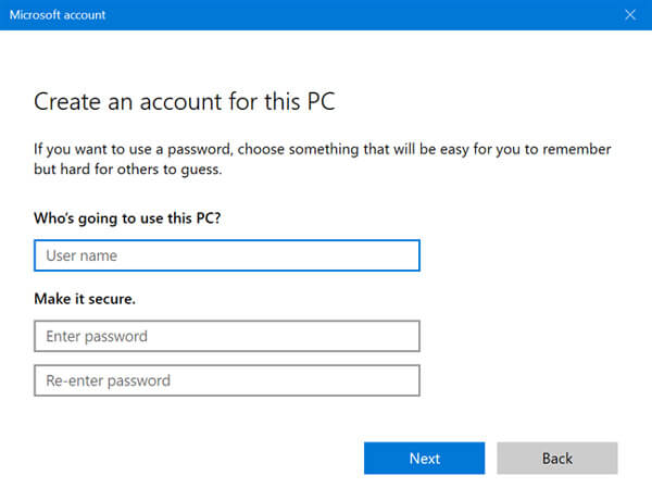 Create an account for this windows