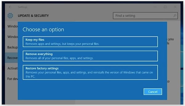 Restore Factory Settings Windows 10