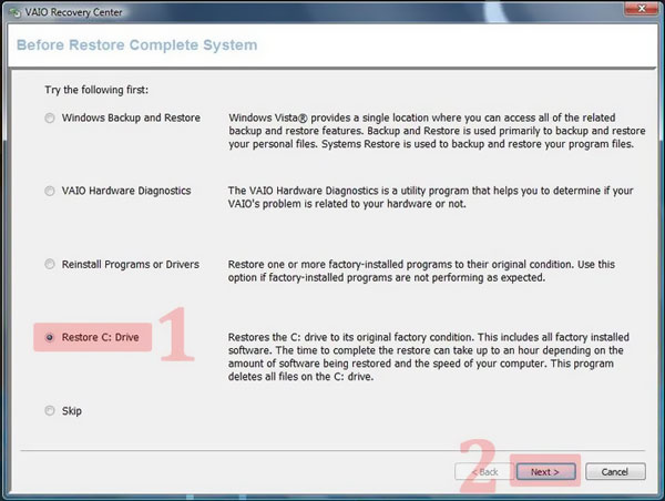 restore sony vista