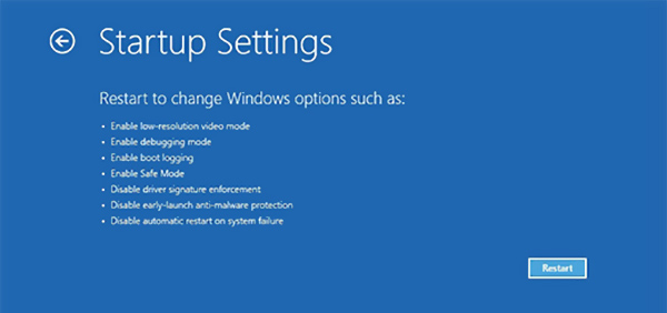 Windows 10 startup settings