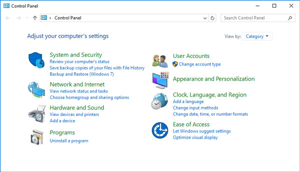 Windows 7 control panel