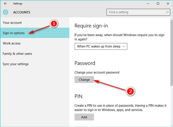 Promjena lozinke za Windows 10 račun