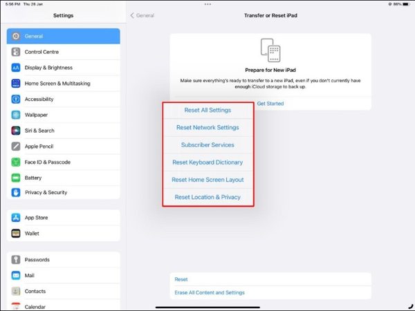 Erase iPad