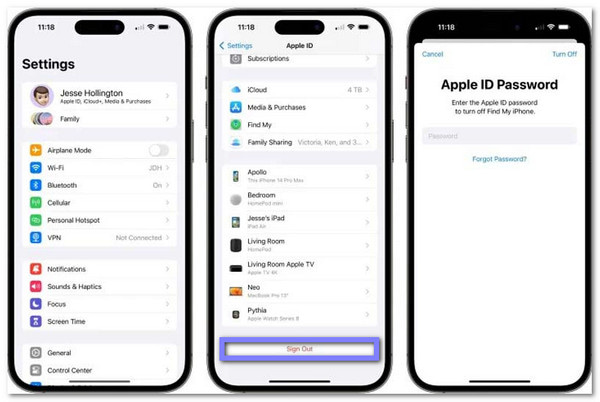 Scollega l'ID Apple dall'iPhone nelle Impostazioni