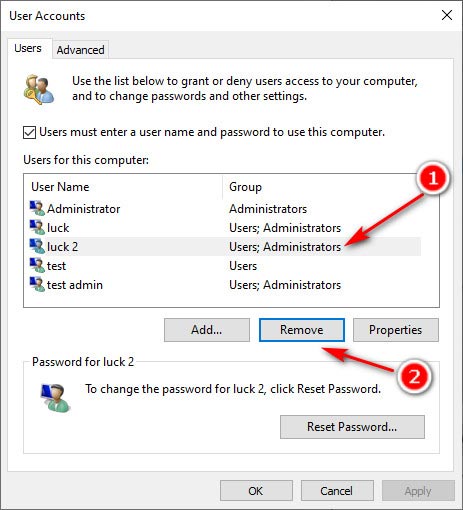 Select and Rremove Admin Account