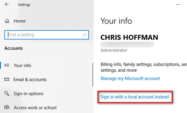 Sign in with a Local Account Instead