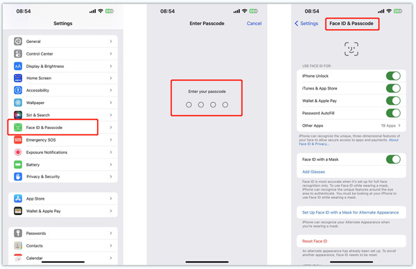 Access iPhone Face ID Passcode Settings