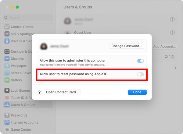 Cho phép người dùng đặt lại mật khẩu máy Mac bằng Apple ID