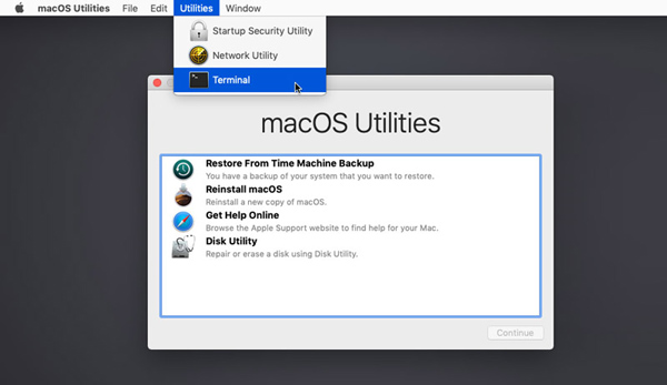 Chế độ khôi phục Mac Mở MacOS Terminal
