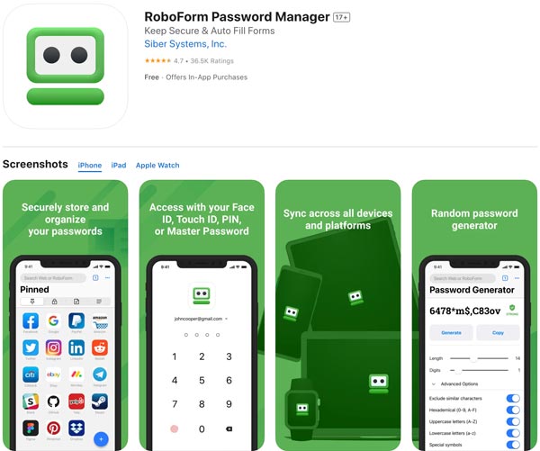 Applicazione Roboform Password Manager per iPhone iPad