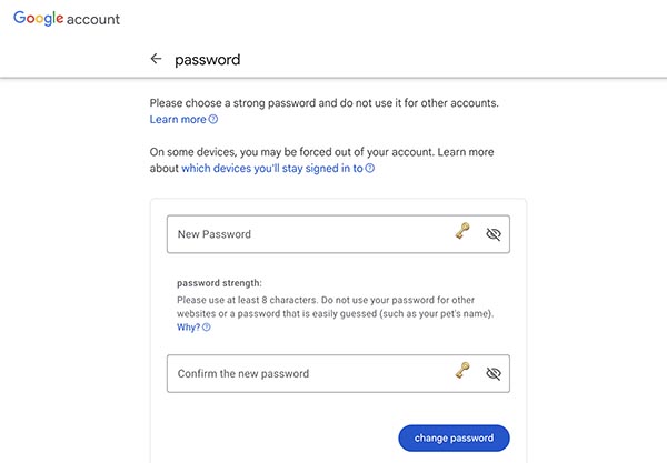 Ändern Sie ein neues Gmail-Passwort