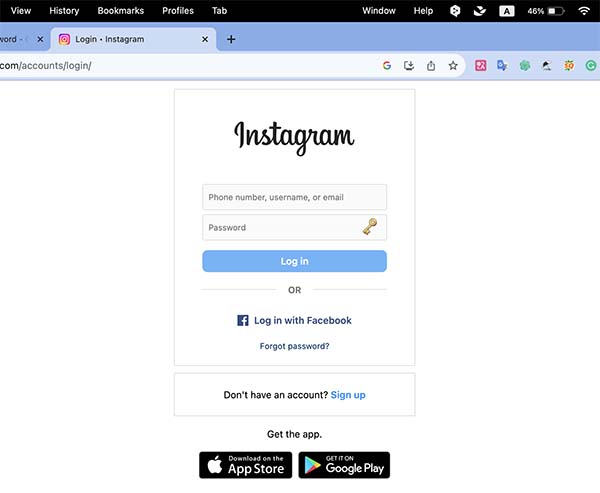 Faça login no Instagram com o Facebook