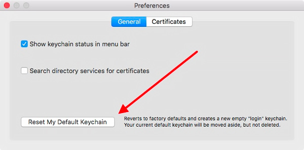 Reset Default Keychain on Mac