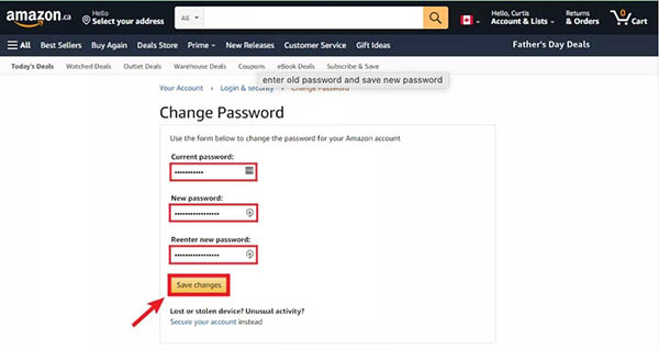 Change Amazon Password on Desktop