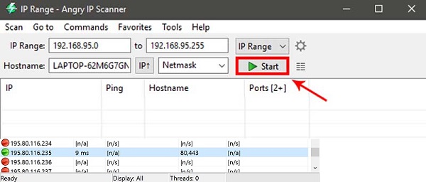 Angry IP Scanner Start