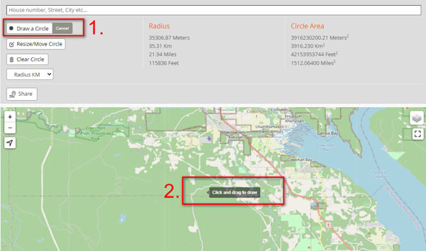 Mapsdirections.info Dibujar un radio