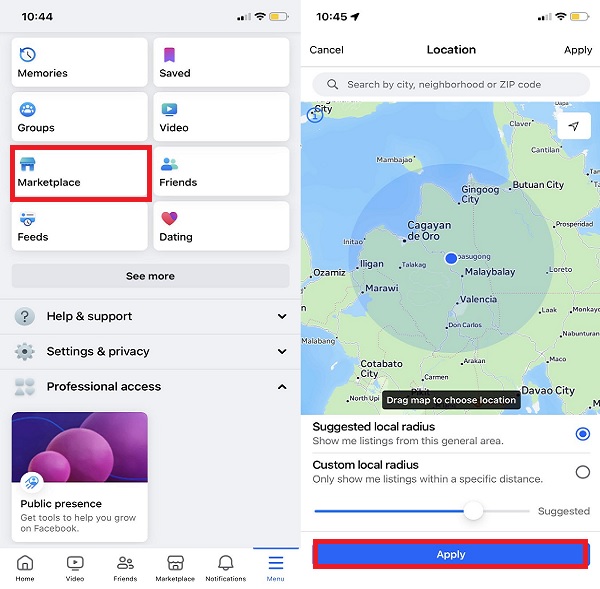 Change Marketplace Location FB App