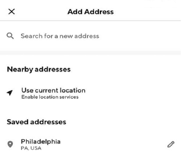 Doordash Address Menu