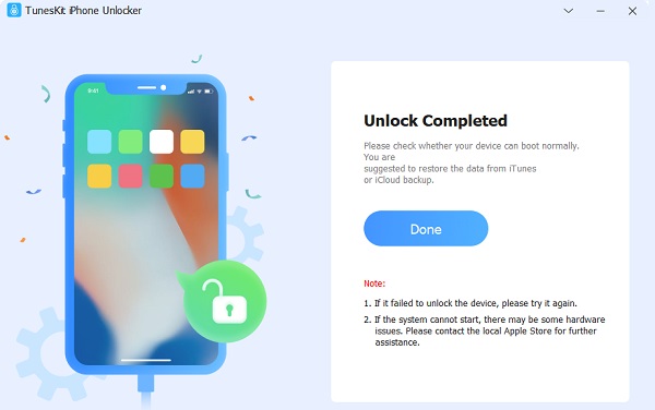 TunesKit iPhone Unlocker Success