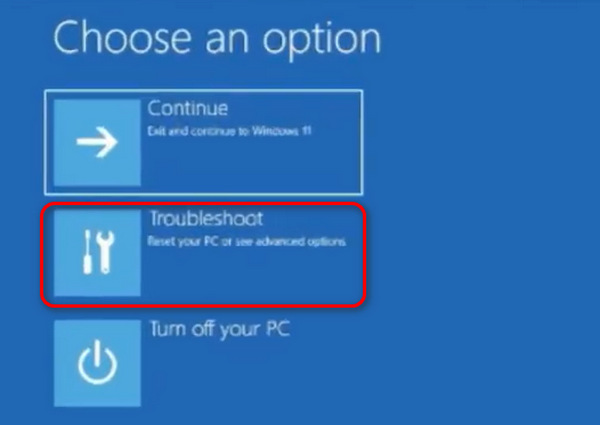Choose Troubleshoot To Enter Winre