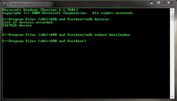 ADB รีบูต Bootloader