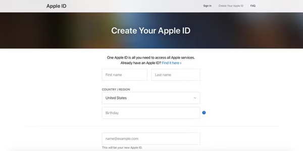 在网上创建 Apple ID