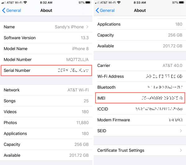 IMEI-indstillinger IOS