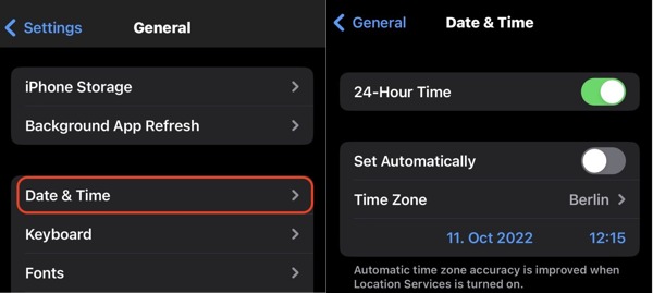 IOS-inställningar Datum och tid