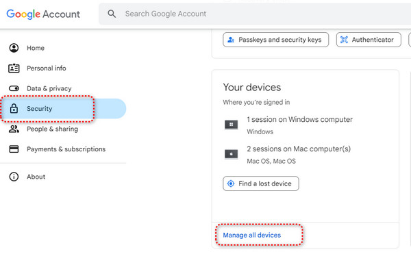 Manage All Devices Google Account