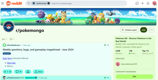 Submit Pokemon Go di Reddit
