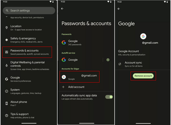 Rimuovi account Google da Android