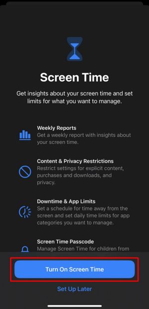 Turn on Screen Time