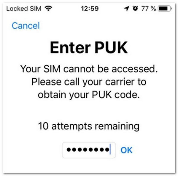 Enter PUK Code