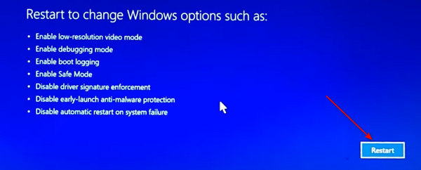 Restart PC in Startup Settings