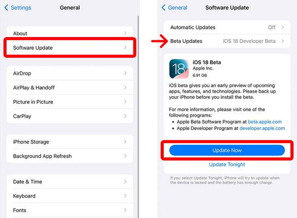 تحديث IOS 18 في الإعدادات