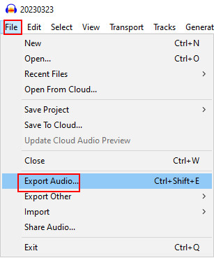 Audacity Export Audio