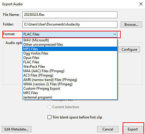 Audacity Export