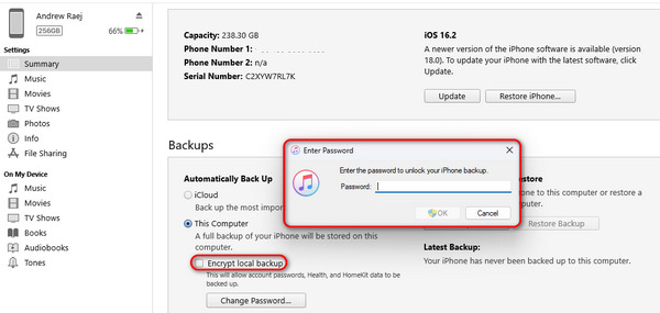 Annuller iTunes Backup Password