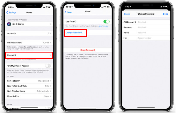 Tukar Nota Kata Laluan IOS 15 Terdahulu