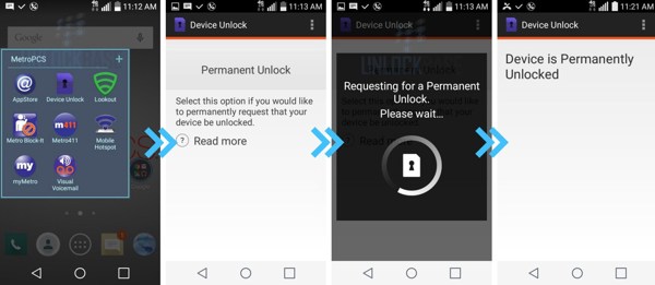 Процесс разблокировки приложения Metropcs Device Unlock