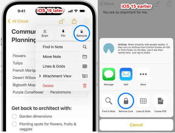 Ukloni Notes Lock iOS 16 kasnije 15 i ranije